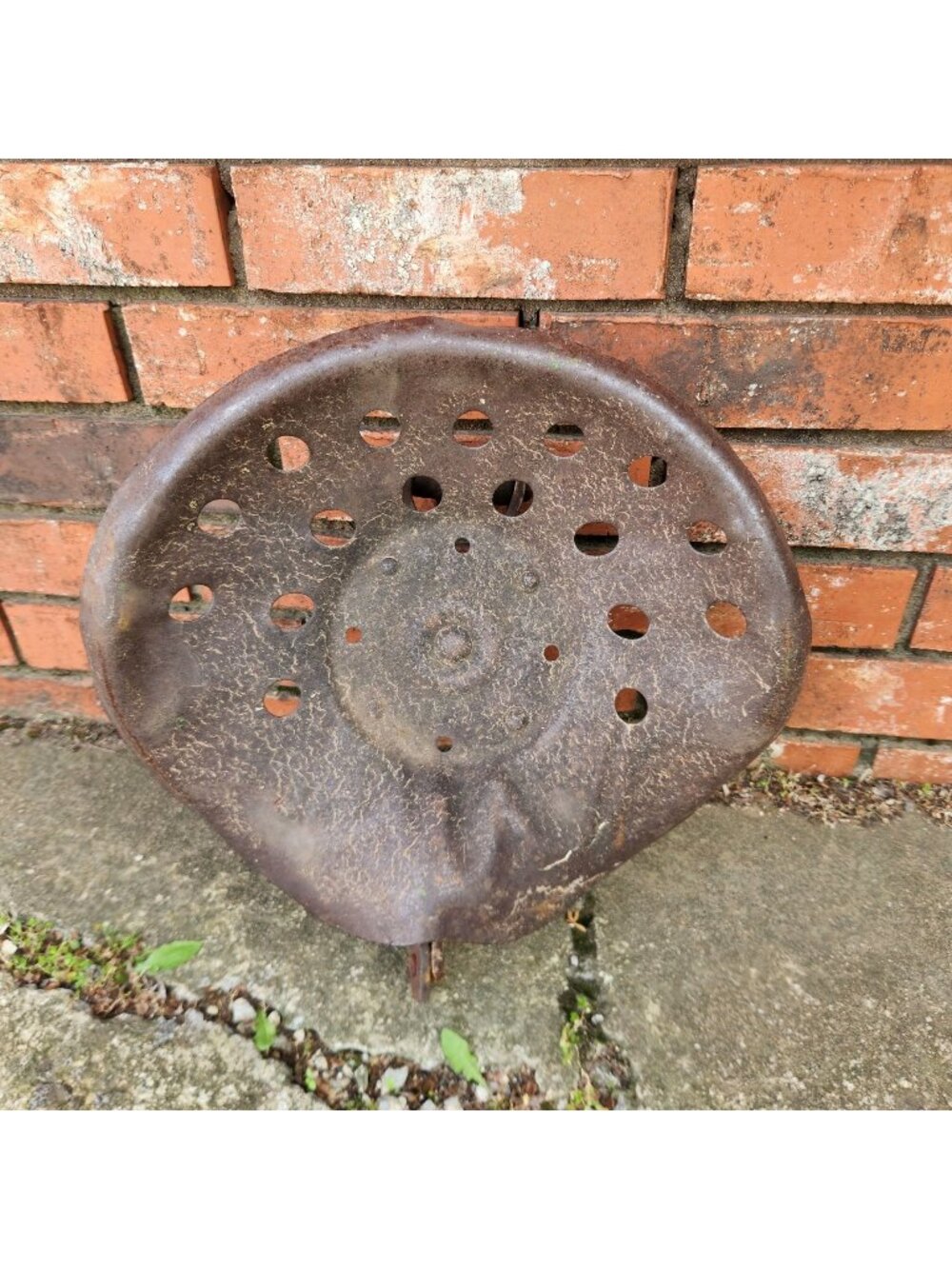Vintage Rusted Pressed Iron Tractor Seat with Mounting Bracket